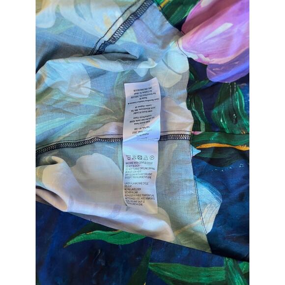 Farm Rio Maxi Dress Blue Floral Square Neck Puff Sleeve Midi M - Picture 6 of 6